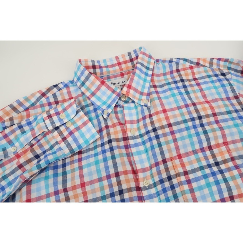 Peter Millar Seaside Shirt Men's XL Button Down Long Sleeve‎ Plaid Tattersall